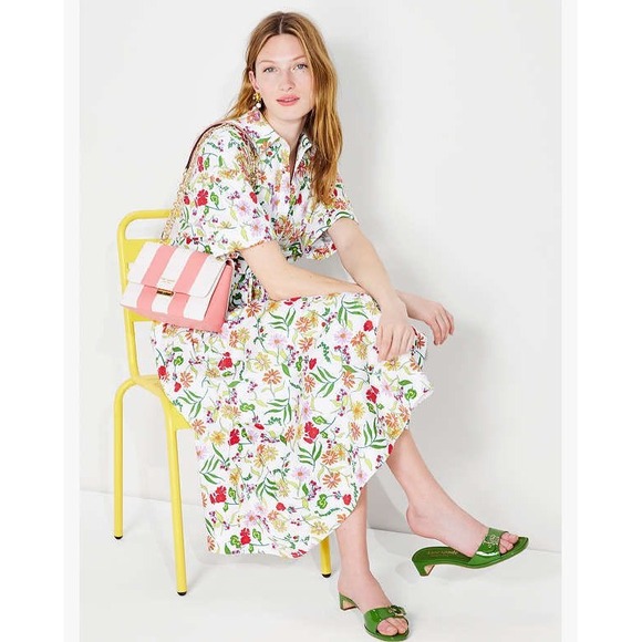Kate Spade New York Dresses & Skirts - Kate Spade New York Greenhouse Floral Cotton Poplin Midi Shirt Dress Size L NWOT